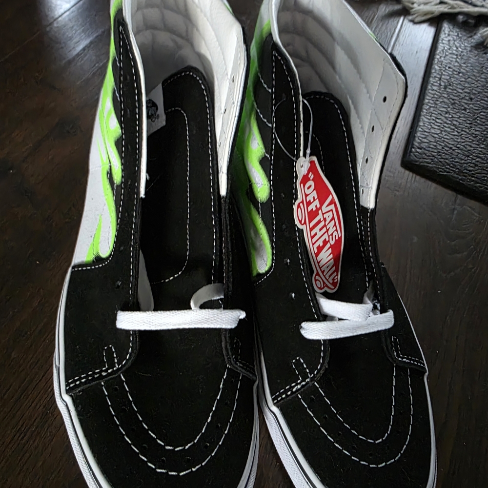 Vans Sk8 Hi-Flames Black and Green High-Top Sneakers
